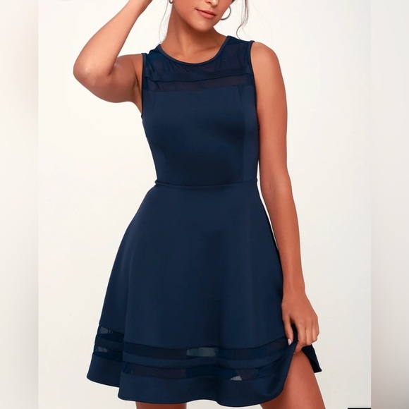 Lulu’s navy blue mini dress with mesh cutouts size large - Picture 2 of 14